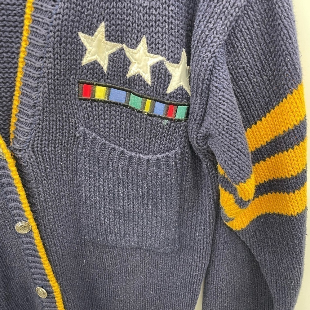 Y2K VINTAGE LINDSEY BLAKE M Military naval nautical yellow woman cardigan - Picture 4 of 7